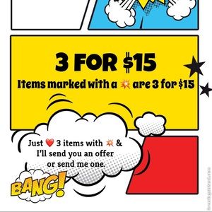 3/$15 items marked 💥.